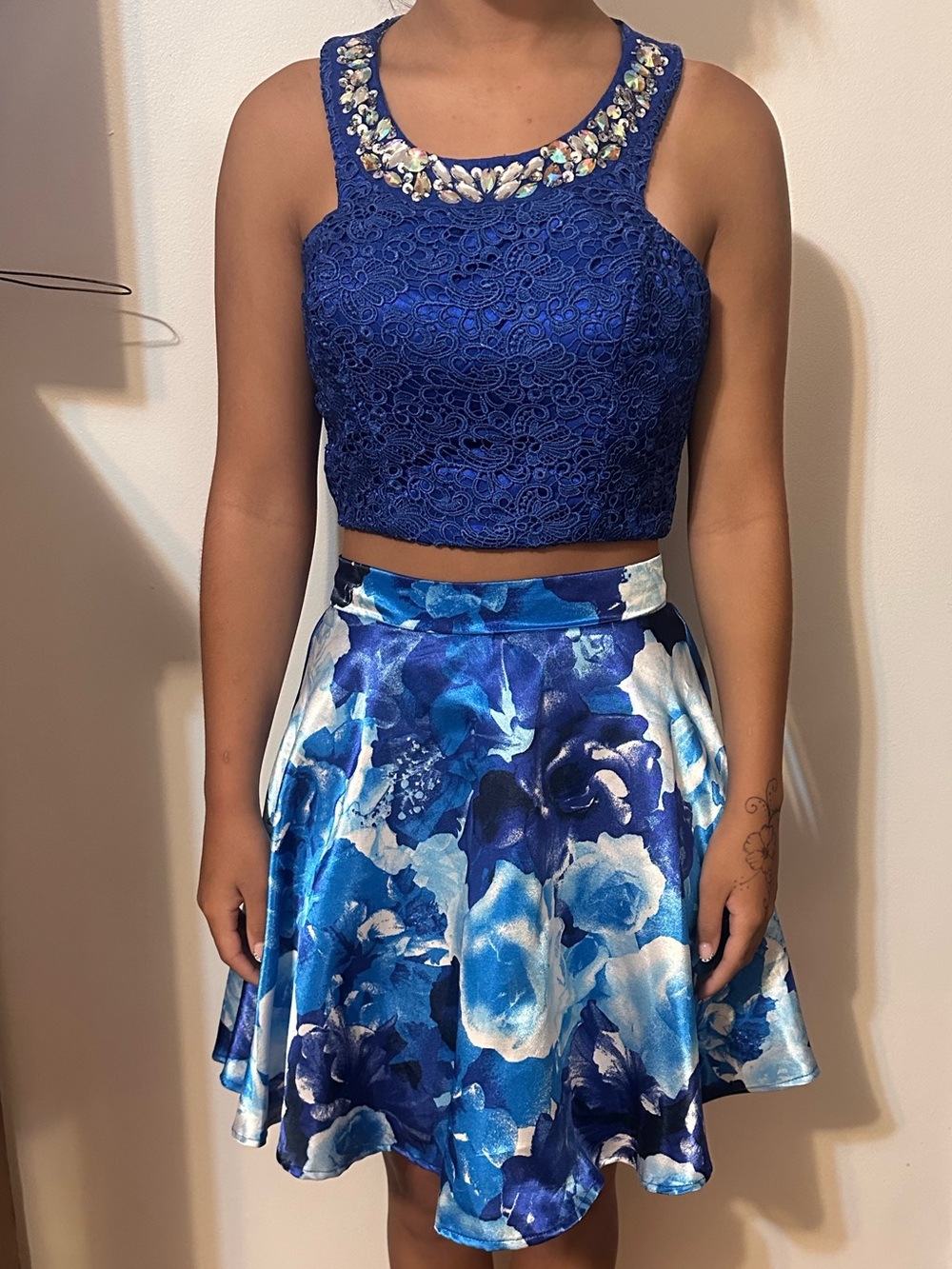 Masquerade Electric Blue Satin Dress 2 piece